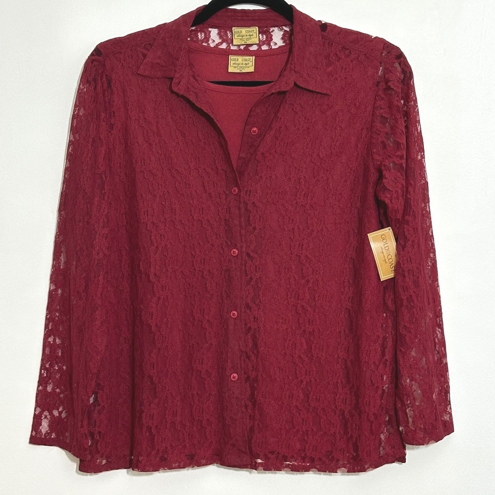 Dark Romantic Womens Top Set XL Burgundy Sheer Floral Lace Tank Cardigan Gothic